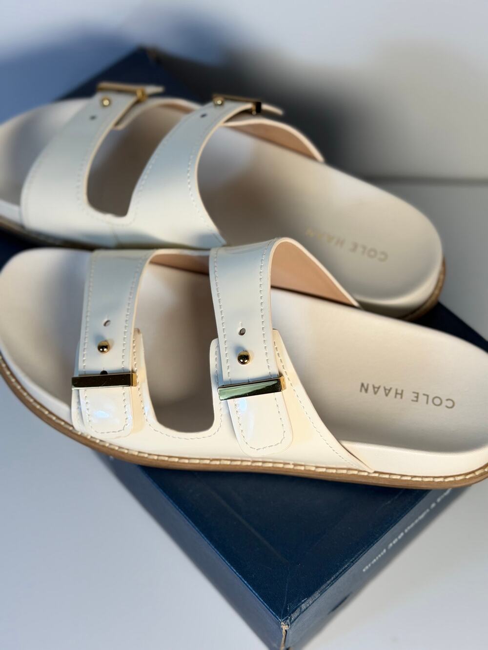 Cole Haan Women's Buckle Slide Sandals White Leather US 9B